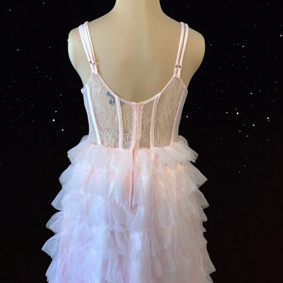 Crystal Doll "Juliet” Formal Gown Size 15 Lace Bodice Ruffle Skirt Baby Pink - Picture 8 of 12